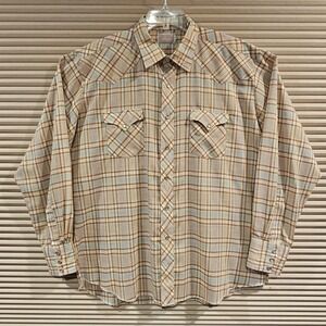 Vintage H Bar C Ranchwear Mens Plaid Western Pearl Snap Shirt Brown Made In USA